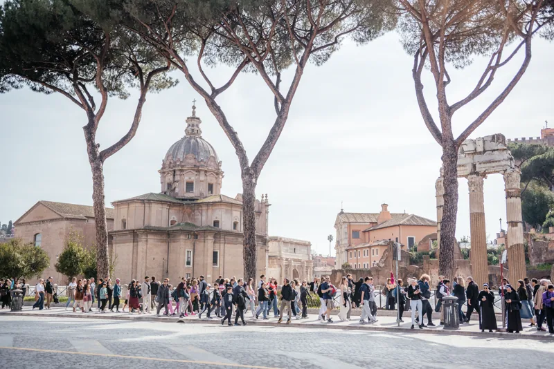 Imperial Fora walking tour in Rome — guided group at the Roman Forum